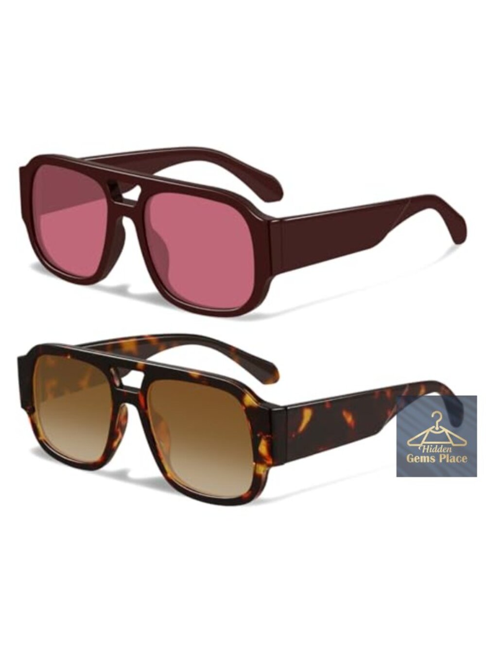 Retro Oversized Aviator Sunglasses Double Bridge UV400